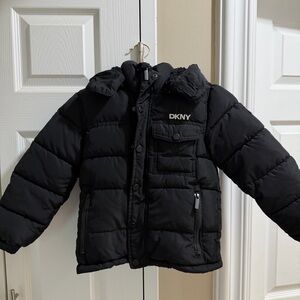 DKNY Quilted Black Jacket with Detachable Hood